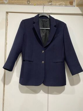 The Row Single-Breasted Blazer Womens size 6 virgin wool 3/4 sleeves navy blue